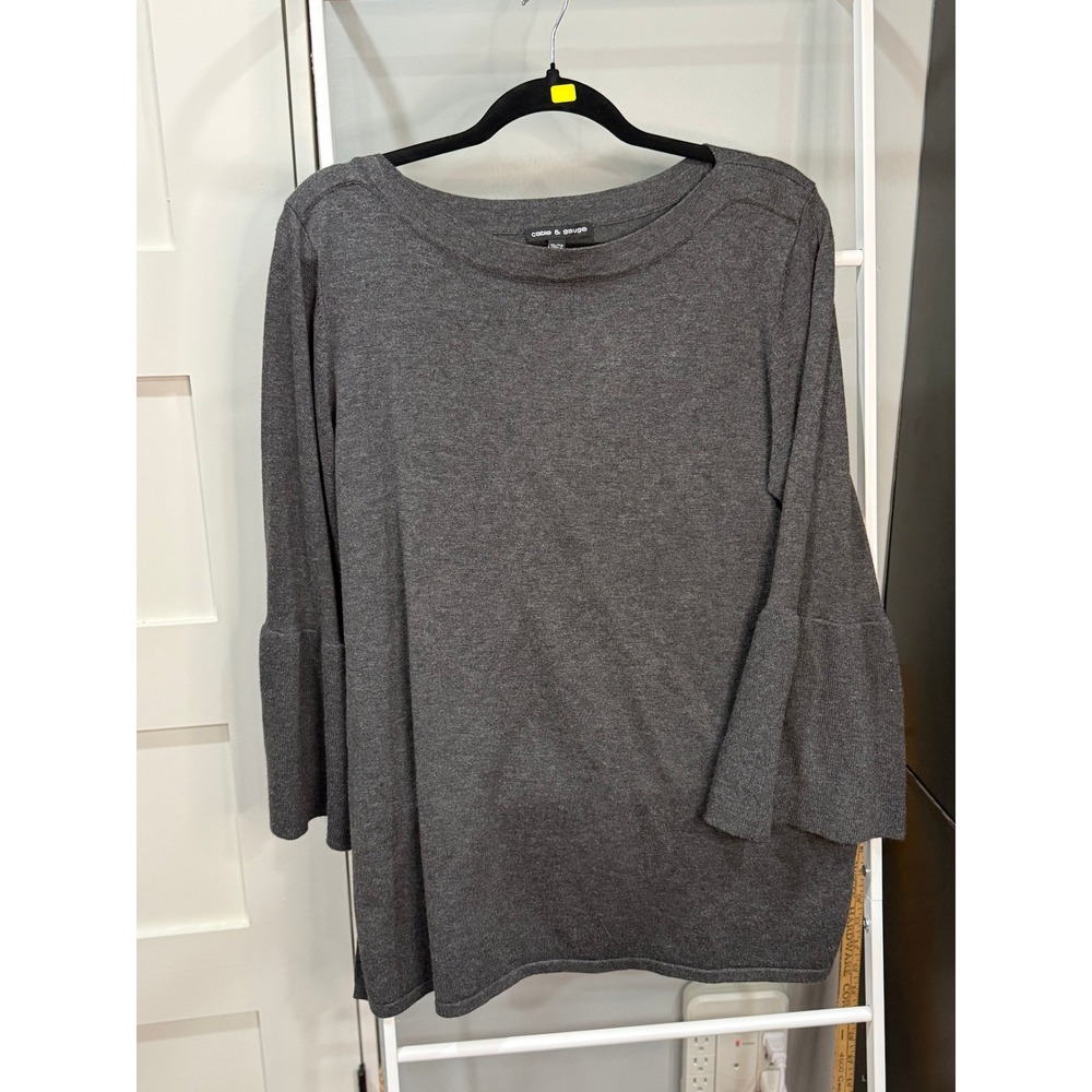 Cable & Gauge XL Gray Knit Bell Sleeve Boat Neck Sweater Romantic Minimalist